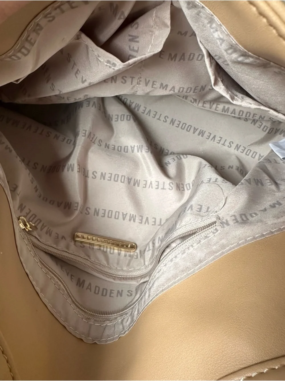Steve Madden Beige Quilted Shoulder Bag with Gold Chain